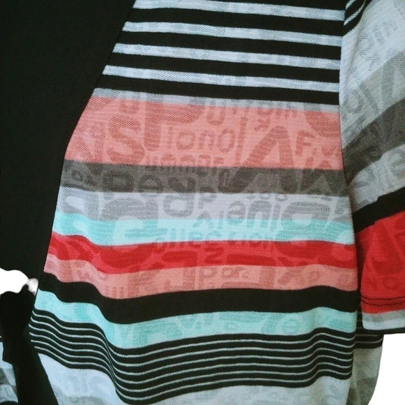 Marie Claire Faux Cardigan Striped Top Red Black Aqua Gray L - Picture 3 of 10